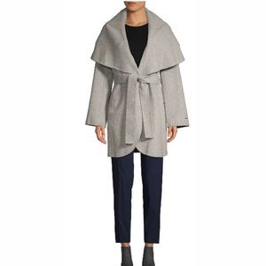 Tahari Women Marylin Heather Gray Wool Wrap Coat M